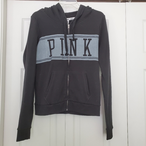 PINK Victoria's Secret Tops - Black and Grey PINK Zip-Up Sweatshirt